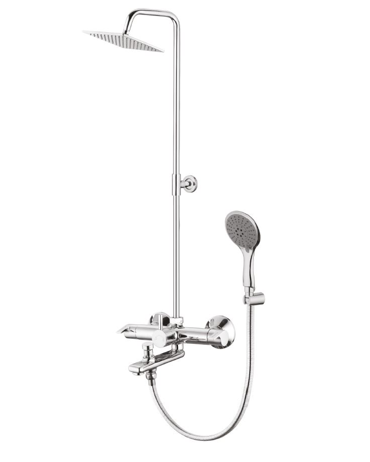 3 In 1 Wall Mixer With Hand Shower Overhend & Exposed Shower Pipe